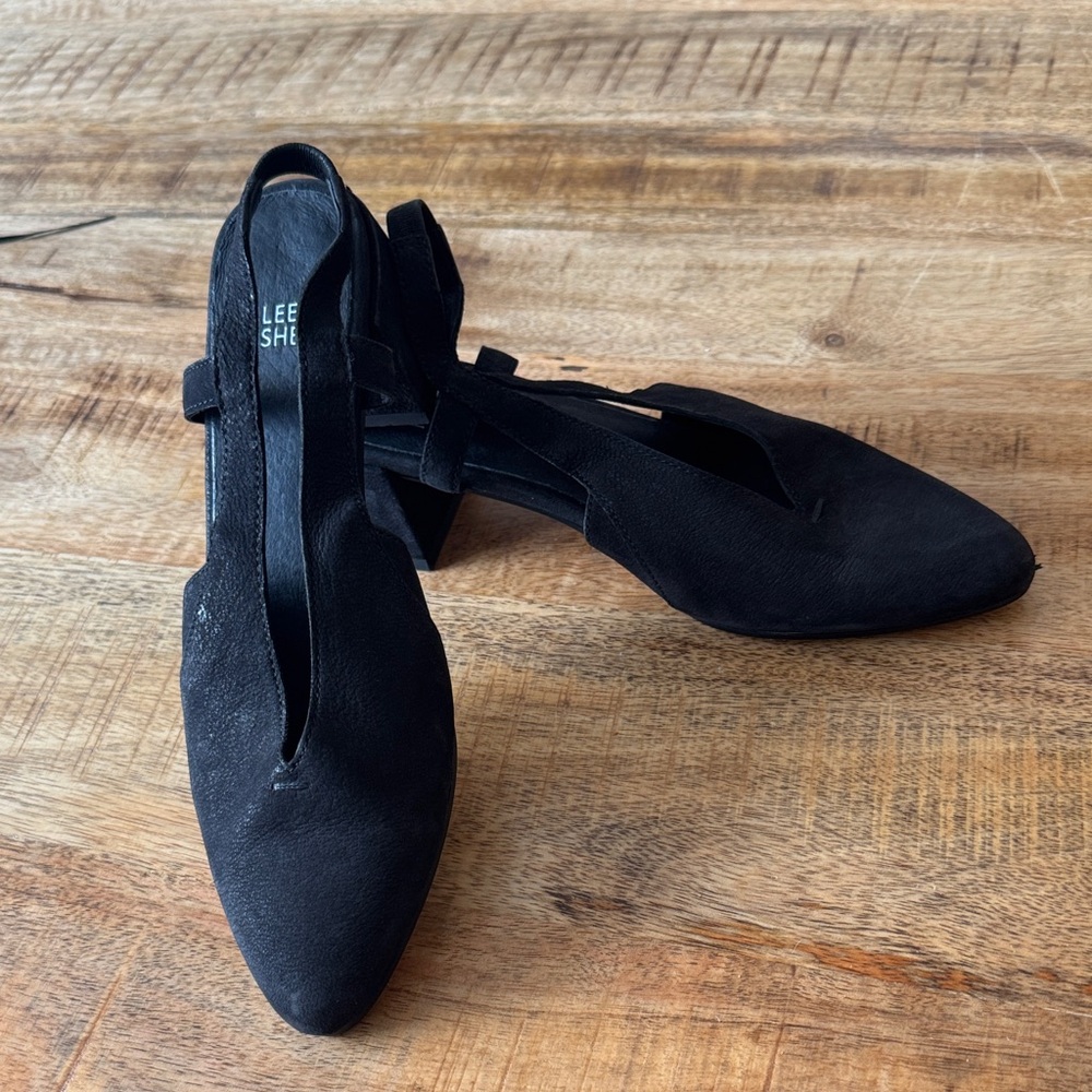 Eileen Fisher Gals Black Pointed Slingback block low heel shoes 6.5 6 1/2 NEW